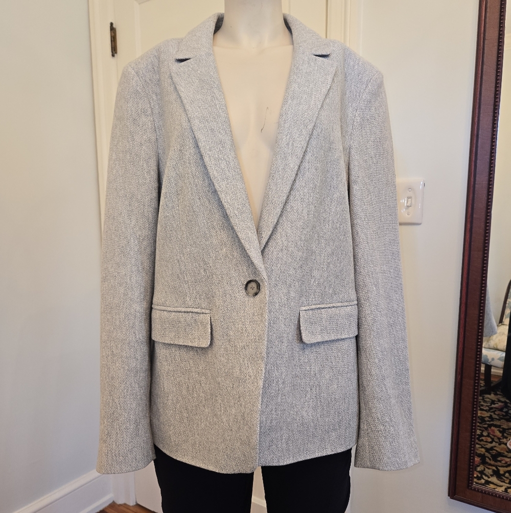 Loft Gray Herringbone Blazer Size 14